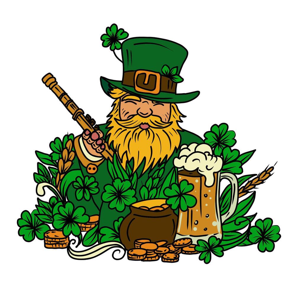 fata con birra e pentola di oro. st. Patrick giorno vettore illustrazione.