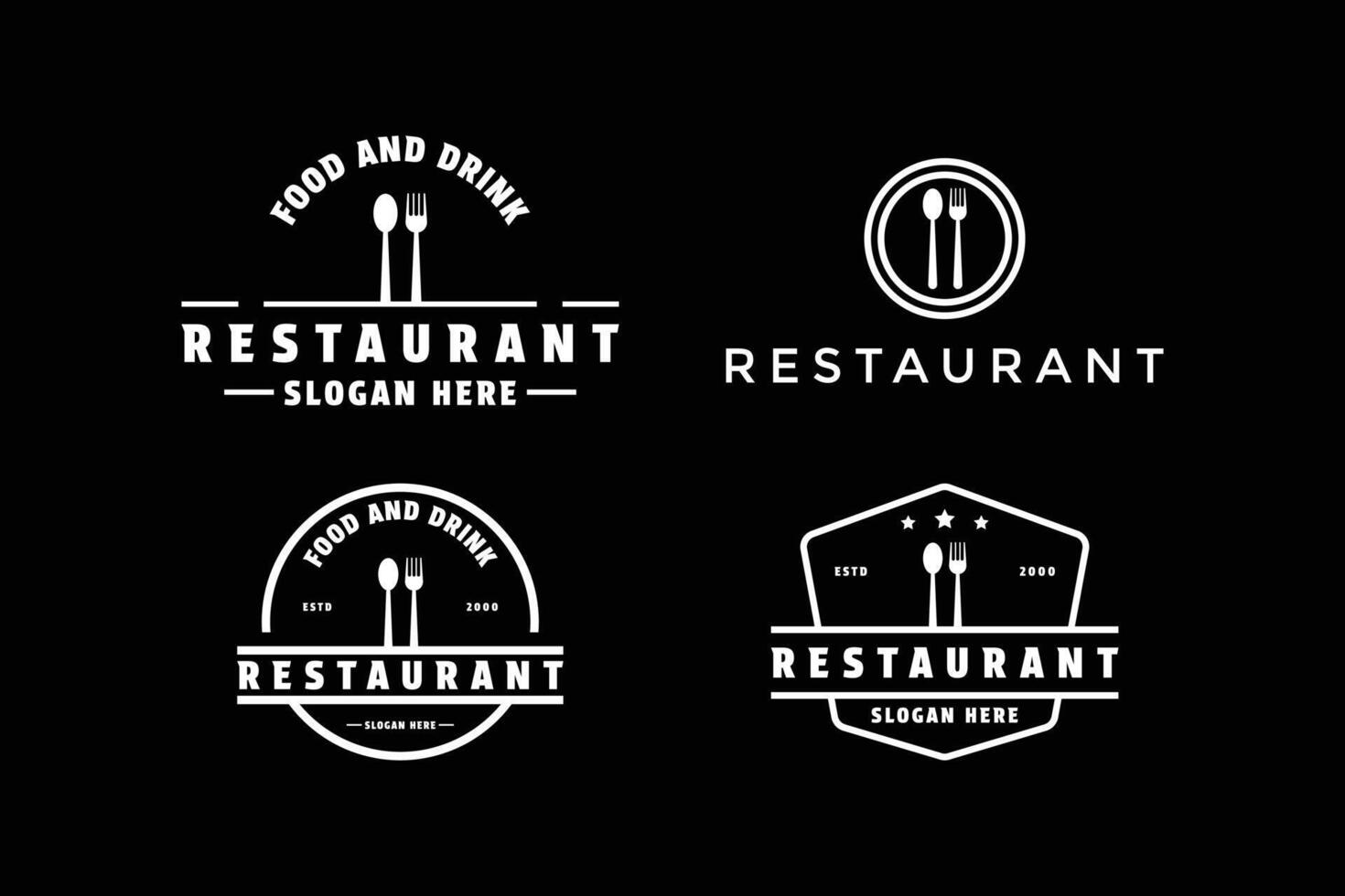 impostato di ristorante logo design Vintage ▾ retrò etichetta cerchio con cucchiaio e forchetta vettore