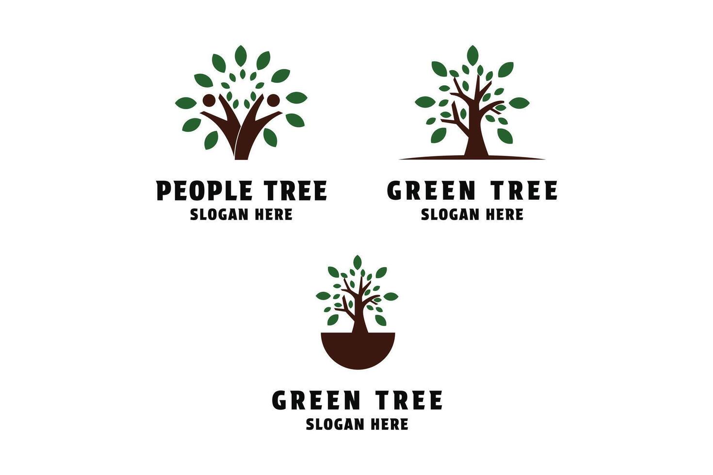 impostato di verde albero con radice e le foglie logo design concetto idea vettore