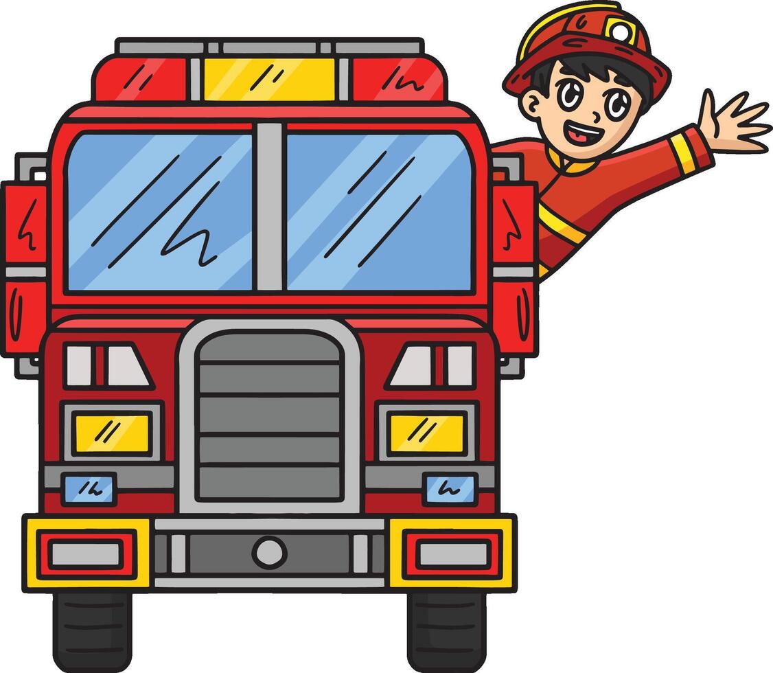 pompiere con un' fuoco camion cartone animato clipart vettore