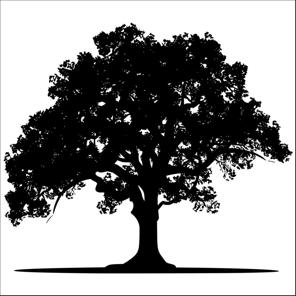 ai generato grazioso quercia albero silhouette - vettore illustrazione isolato su bianca sfondo