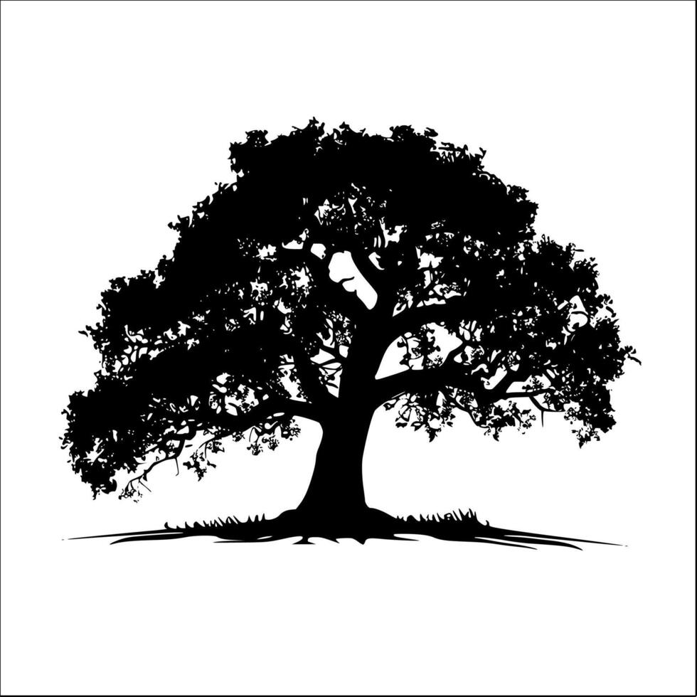 ai generato grazioso quercia albero silhouette - vettore illustrazione isolato su bianca sfondo