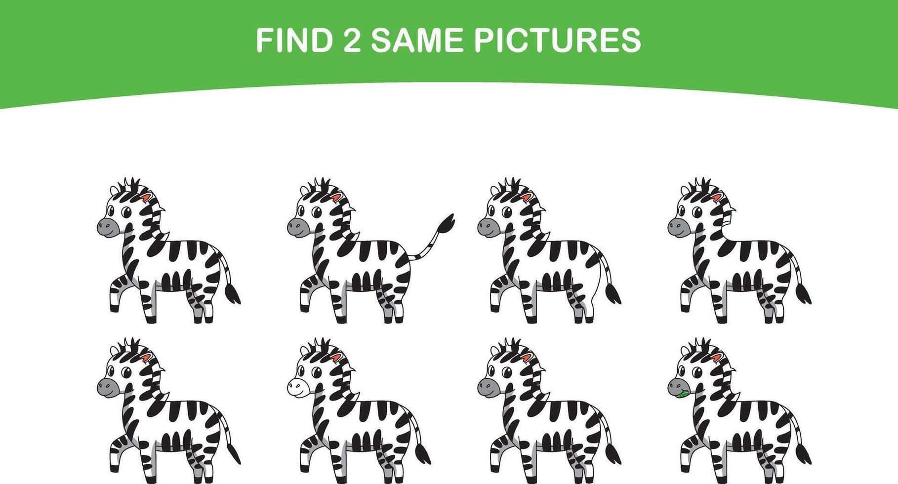 divertente cartone animato zebra. trova Due stesso immagini. educativo gioco per bambini. cartone animato vettore illustrazione