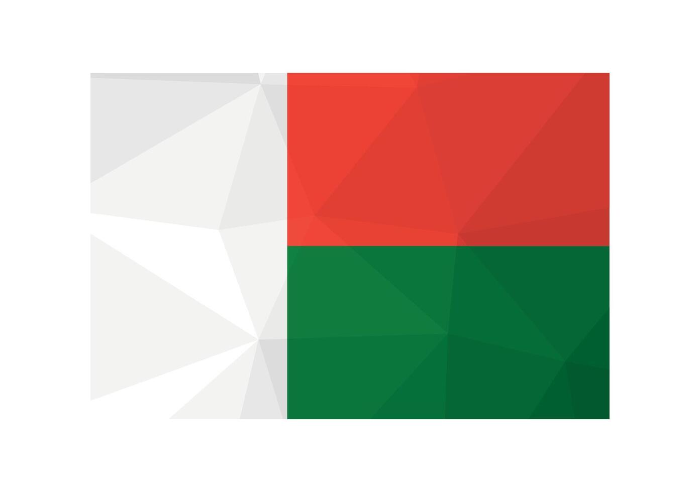 vettore illustrazione. ufficiale alfiere di Madagascar. nazionale bandiera nel bianca, rosso e verde colori. creativo design nel Basso poli stile con triangolare forme