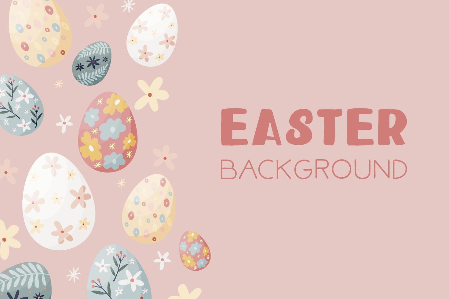mano disegnato piatto Pasqua sfondo con Pasqua uova e fiori vettore