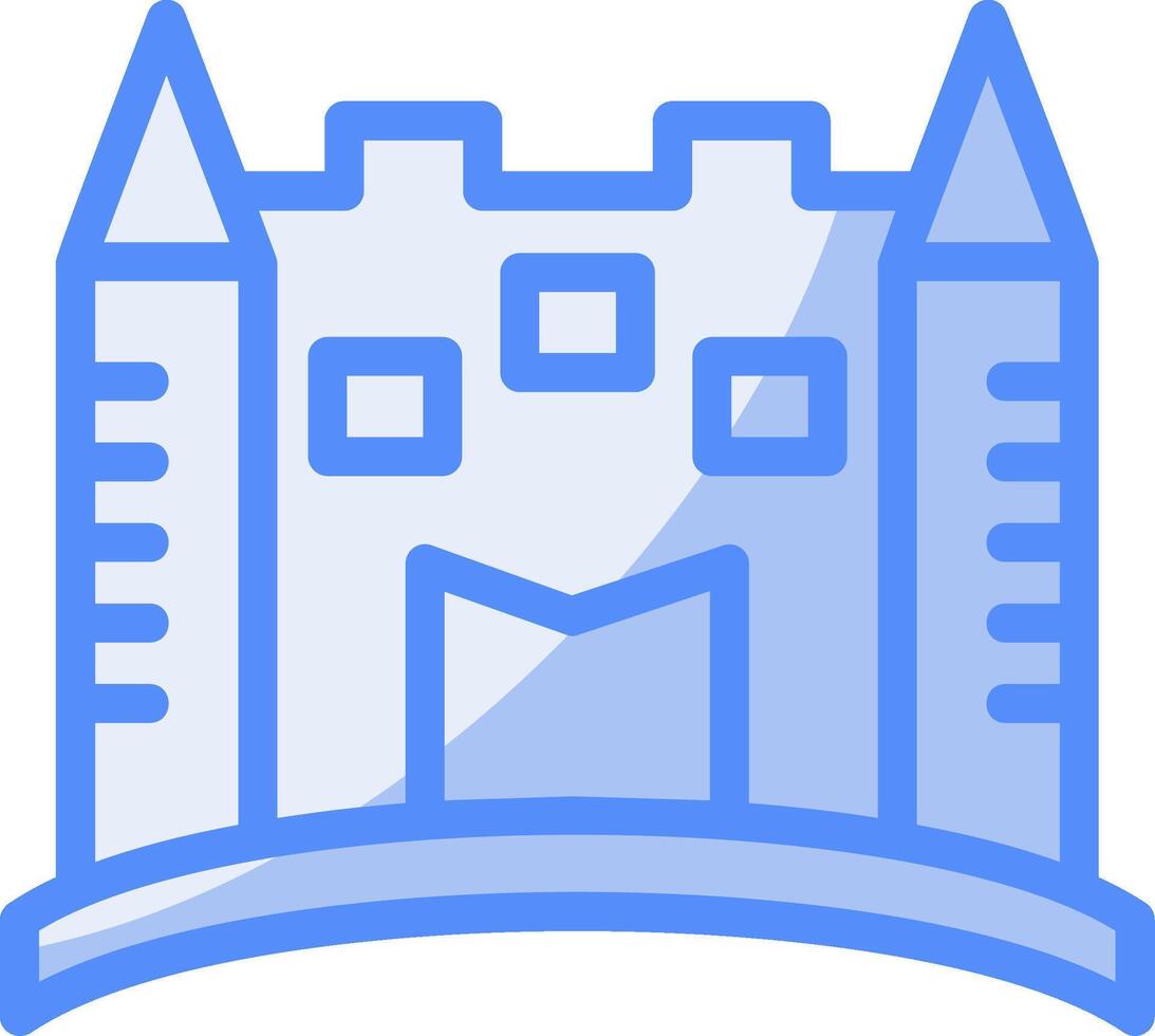 castello di sabbia linea pieno blu icona vettore
