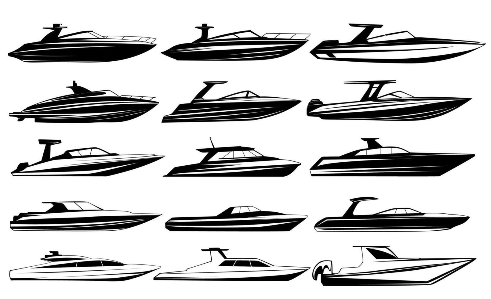 impostato velocità barca silhouette icona. lucido barca design vettore illustrazione