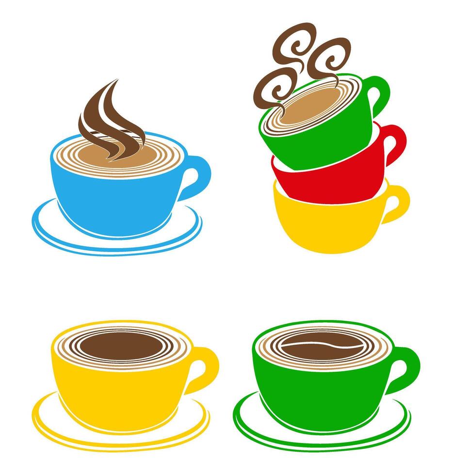 impostato caldo caffè tazza icona. caffetteria moderno logo design vettore illustrazione