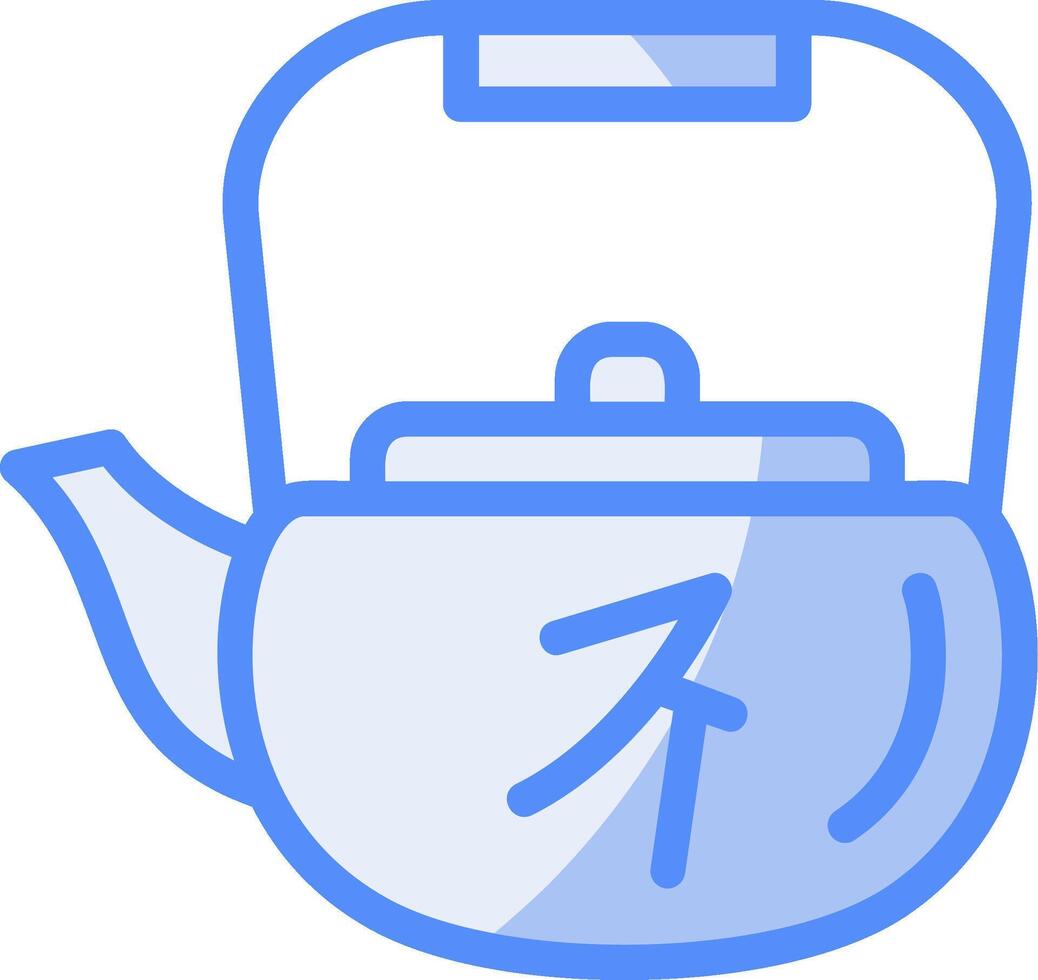 tè pentola linea pieno blu icona vettore