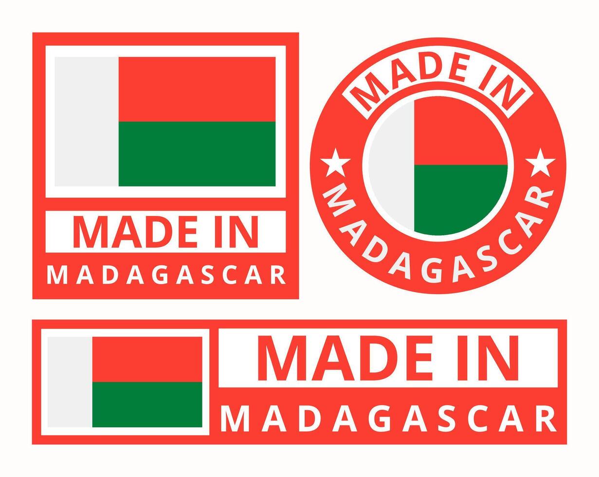 vettore impostato fatto nel Madagascar design Prodotto etichette attività commerciale icone illustrazione