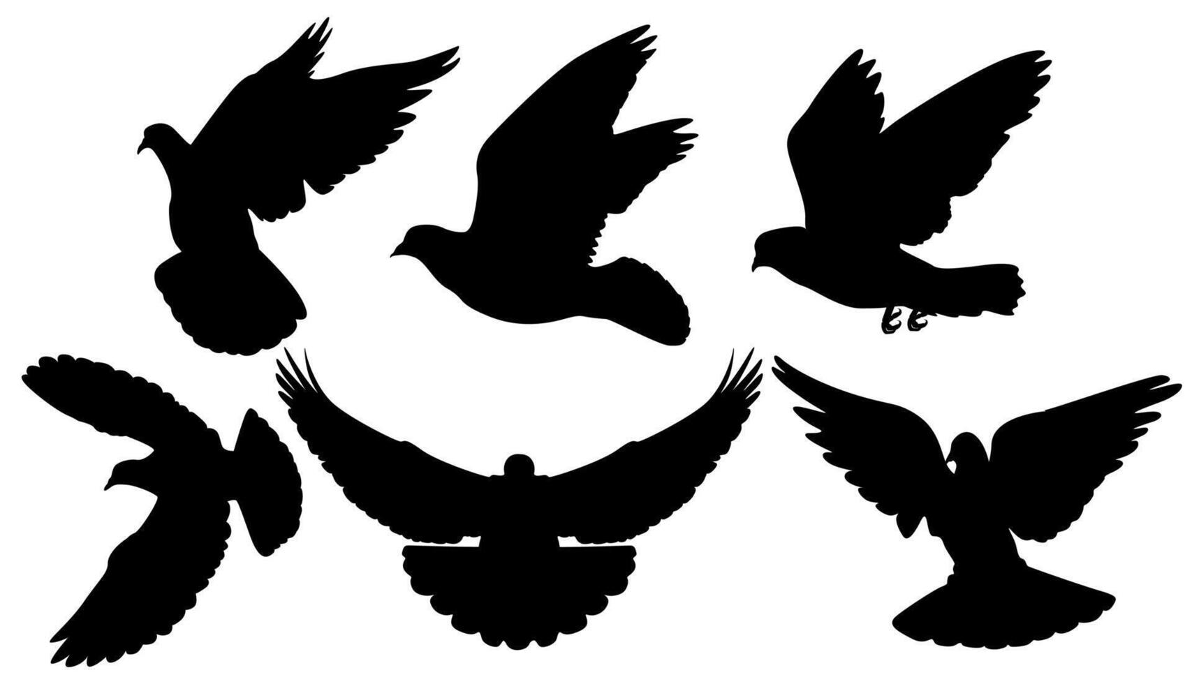 impostato vettore colomba uccelli nero silhouette cristianesimo icona illustrazione