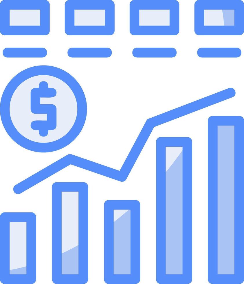 finanziario grafico linea pieno blu icona vettore