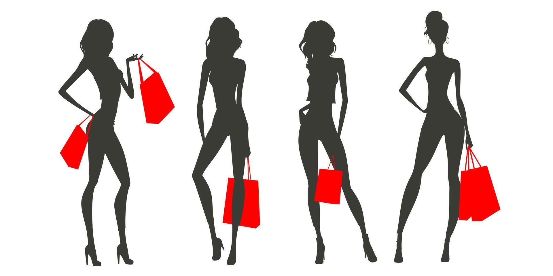 donne sagome con shopping borse vettore