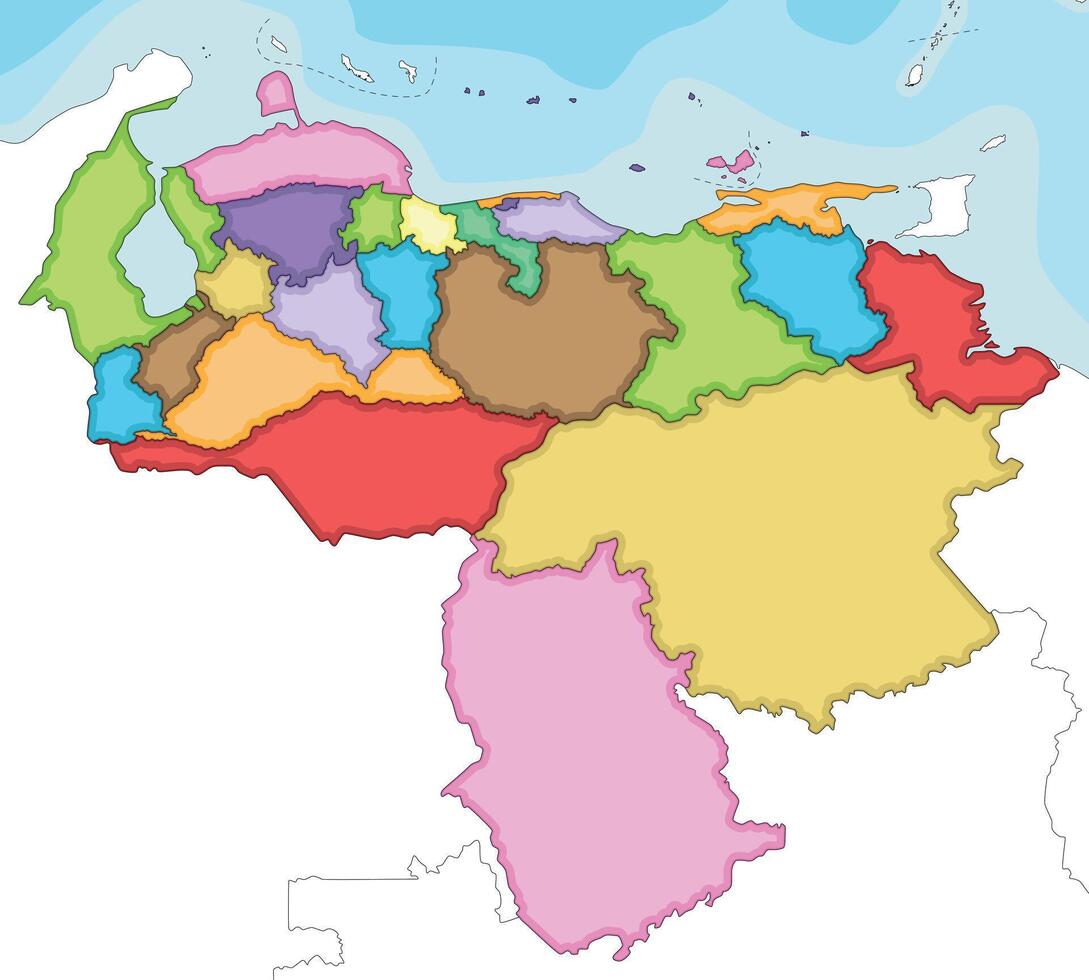 vettore illustrato vuoto carta geografica di Venezuela con stati, capitale quartiere, federale dipendenze e amministrativo divisioni, e confinante Paesi. modificabile e chiaramente etichettato strati.