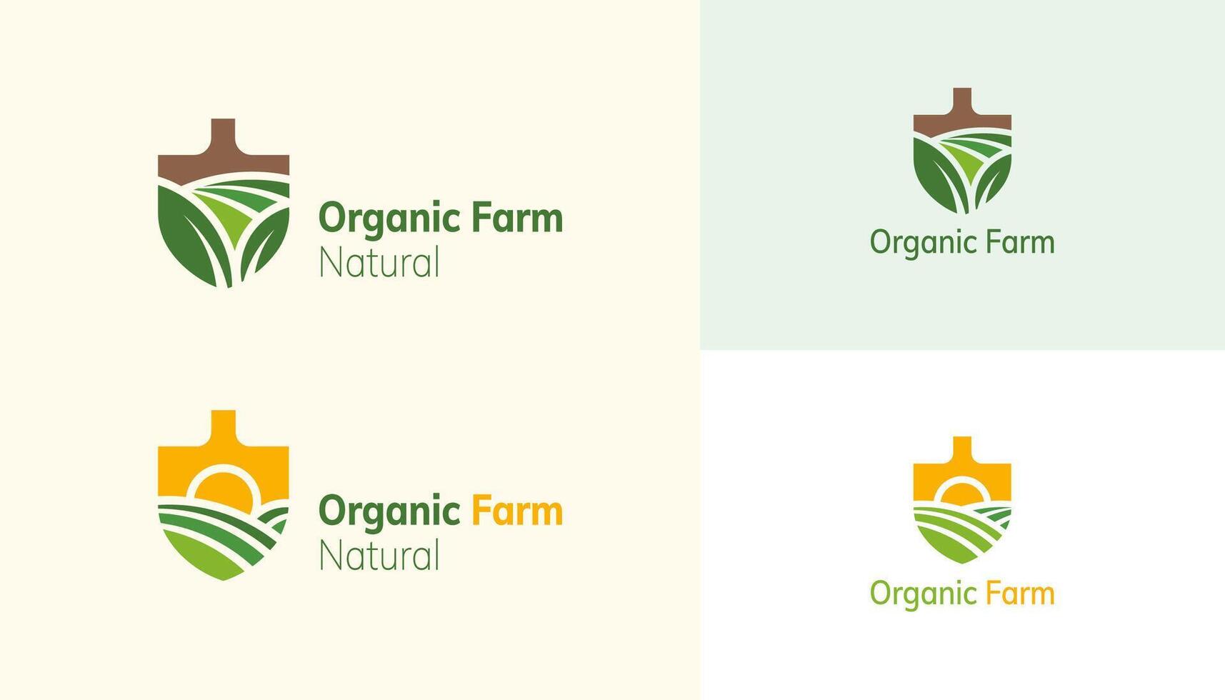 azienda agricola paesaggio logo impostato nel pala sagomato disegno, concetto di in crescita biologico colture e bestiame, grande scelta per agribusiness e Locale azienda agricola vettore