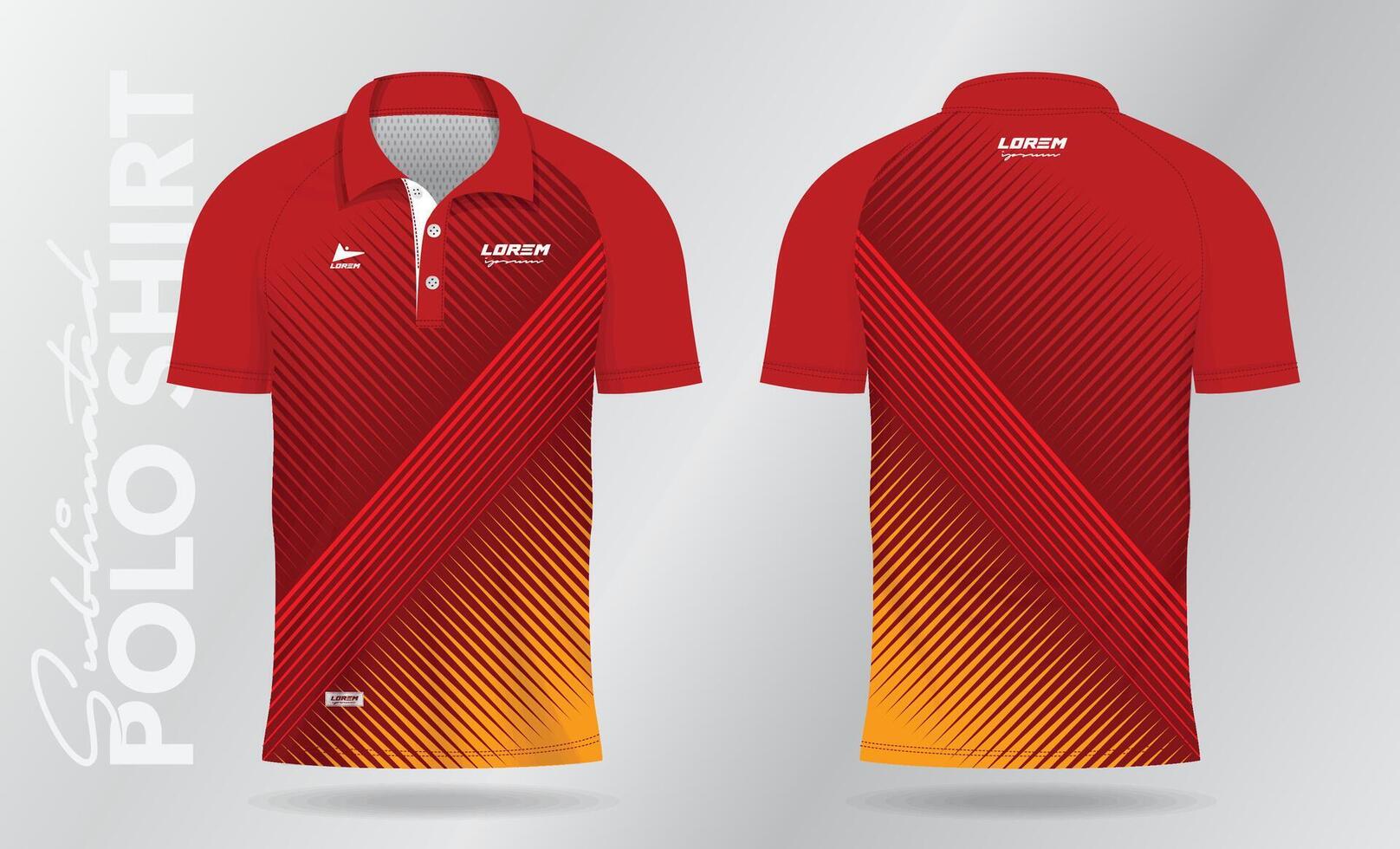 rosso polo camicia modello modello design per calcio maglia, calcio kit, abbigliamento sportivo. sport uniforme nel davanti e indietro Visualizza. camicia modello vettore illustrazione