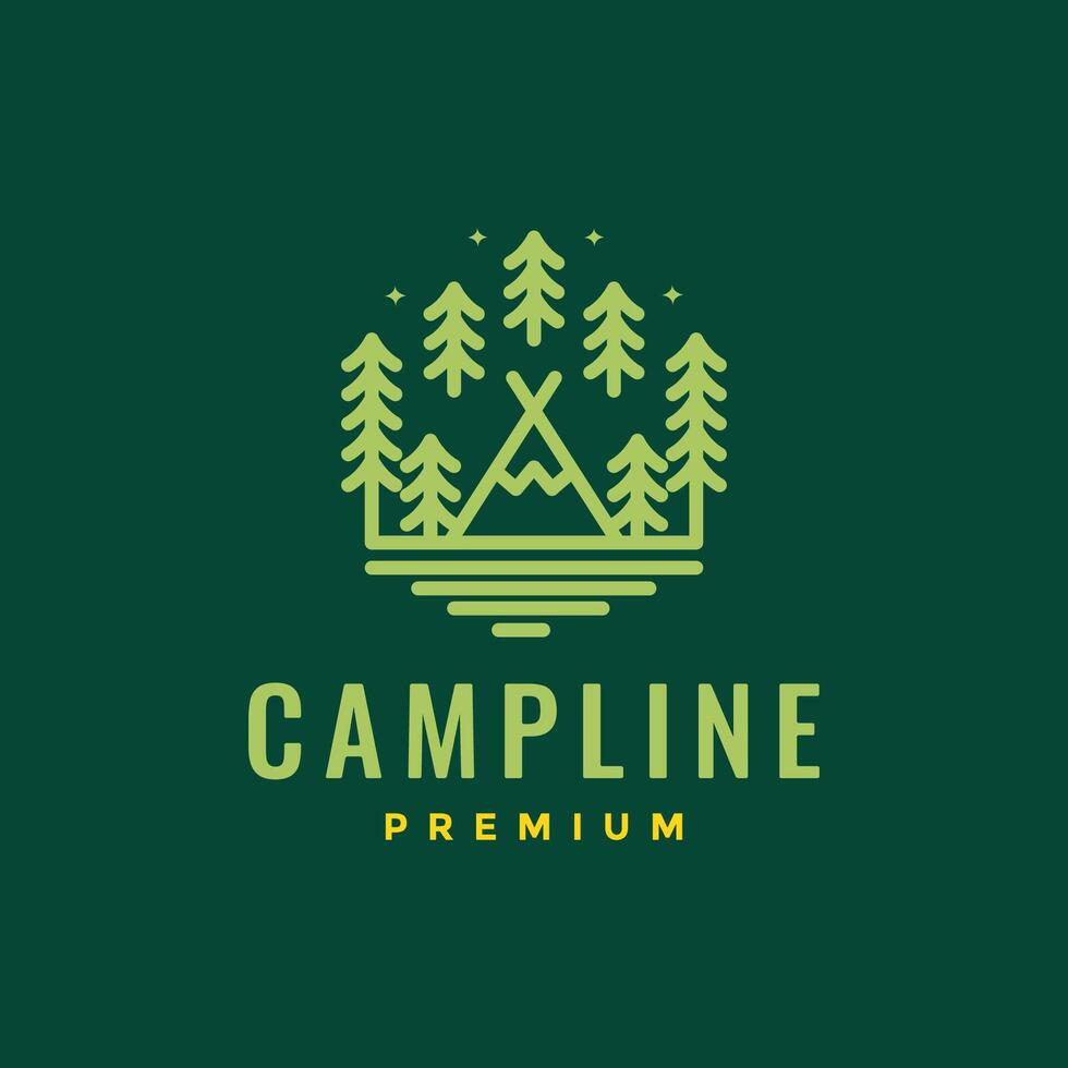 rilassante tempo tenda campo viaggio foresta all'aperto avventura linea stile minimo colorato logo design vettore icona illustrazione