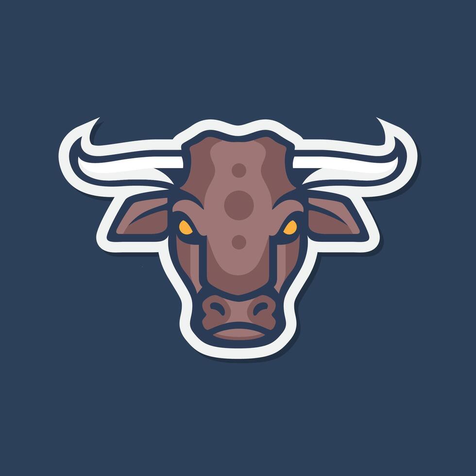testa mucca lungo corno bestiame portafortuna personaggio colorato moderno cartone animato logo design vettore icona illustrazione