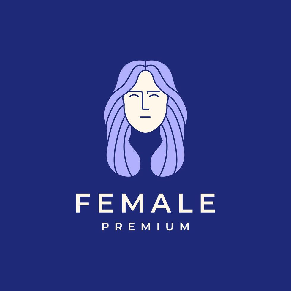 bellissimo donna lungo capelli femminile Sorridi cartone animato piatto portafortuna personaggio colorato semplice logo design vettore icona illustrazione