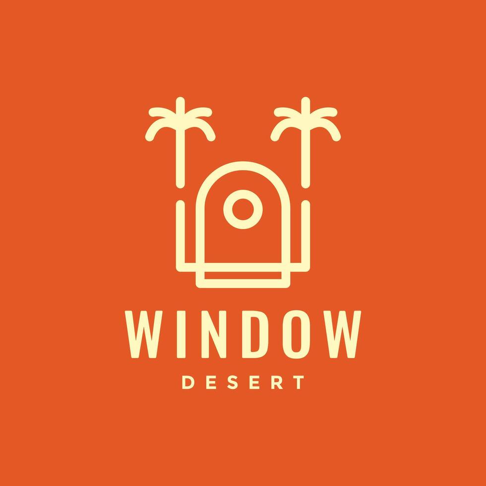 finestra con Noce di cocco albero e palma semplice geometrico linea minimo logo design vettore icona illustrazione