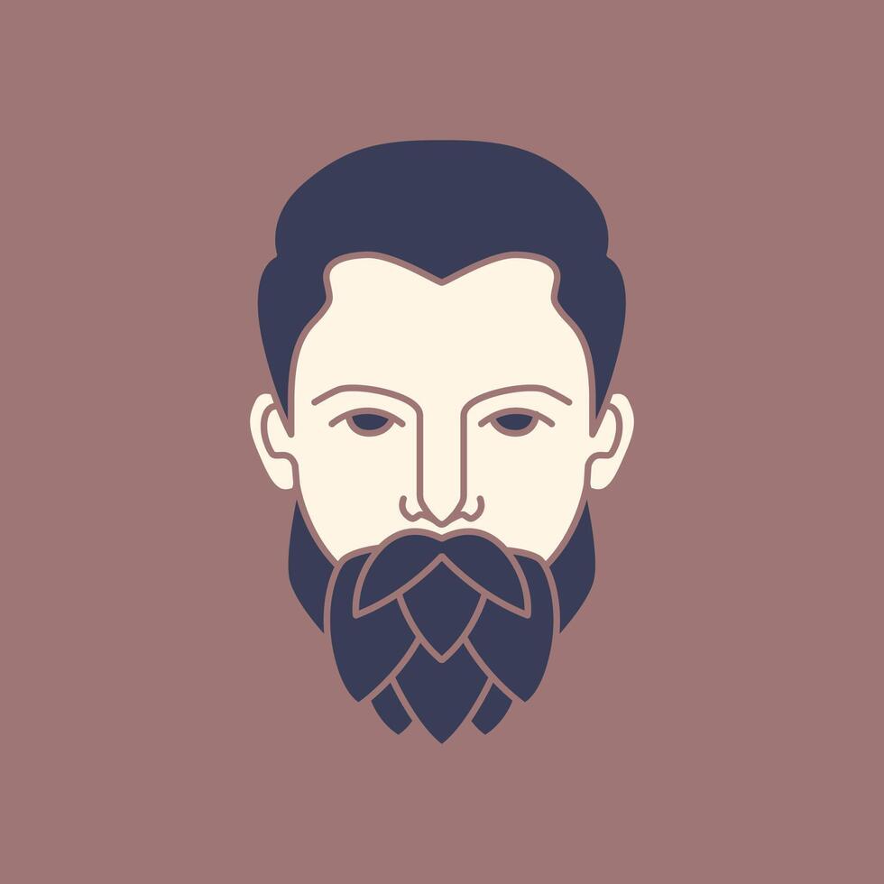 uomo viso ritratto freddo barbuto stile portafortuna cartone animato personaggio semplice moderno logo design vettore icona illustrazione