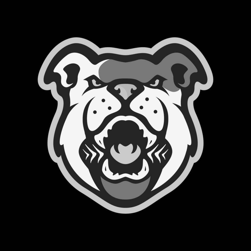 bulldog ritratto ruggito ringhiando arrabbiato portafortuna personaggio cartone animato moderno piatto etichetta logo design vettore icona illustrazione