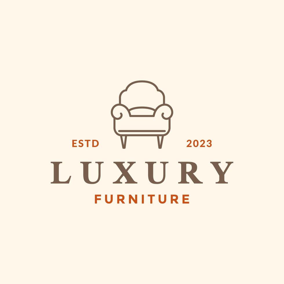 classico pelle club sedia semplice linea stile Vintage ▾ fricchettone logo design vettore icona illustrazione