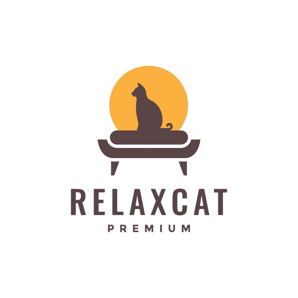 gatto rilassare su divano interno mobilia moderno minimalista piatto logo design vettore icona illustrazione