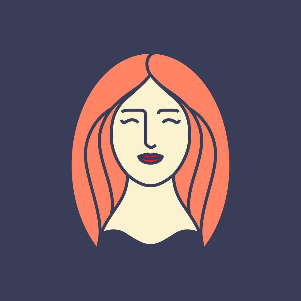 bellezza viso donne ritratto lungo capelli salone trattamento colorato moderno piatto cartone animato portafortuna personaggio logo design vettore icona illustrazione