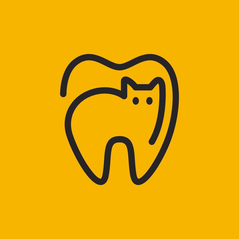 gatto dente cura animali domestici clinica trattamento linea stile semplice moderno minimalista portafortuna logo design vettore icona illustrazione