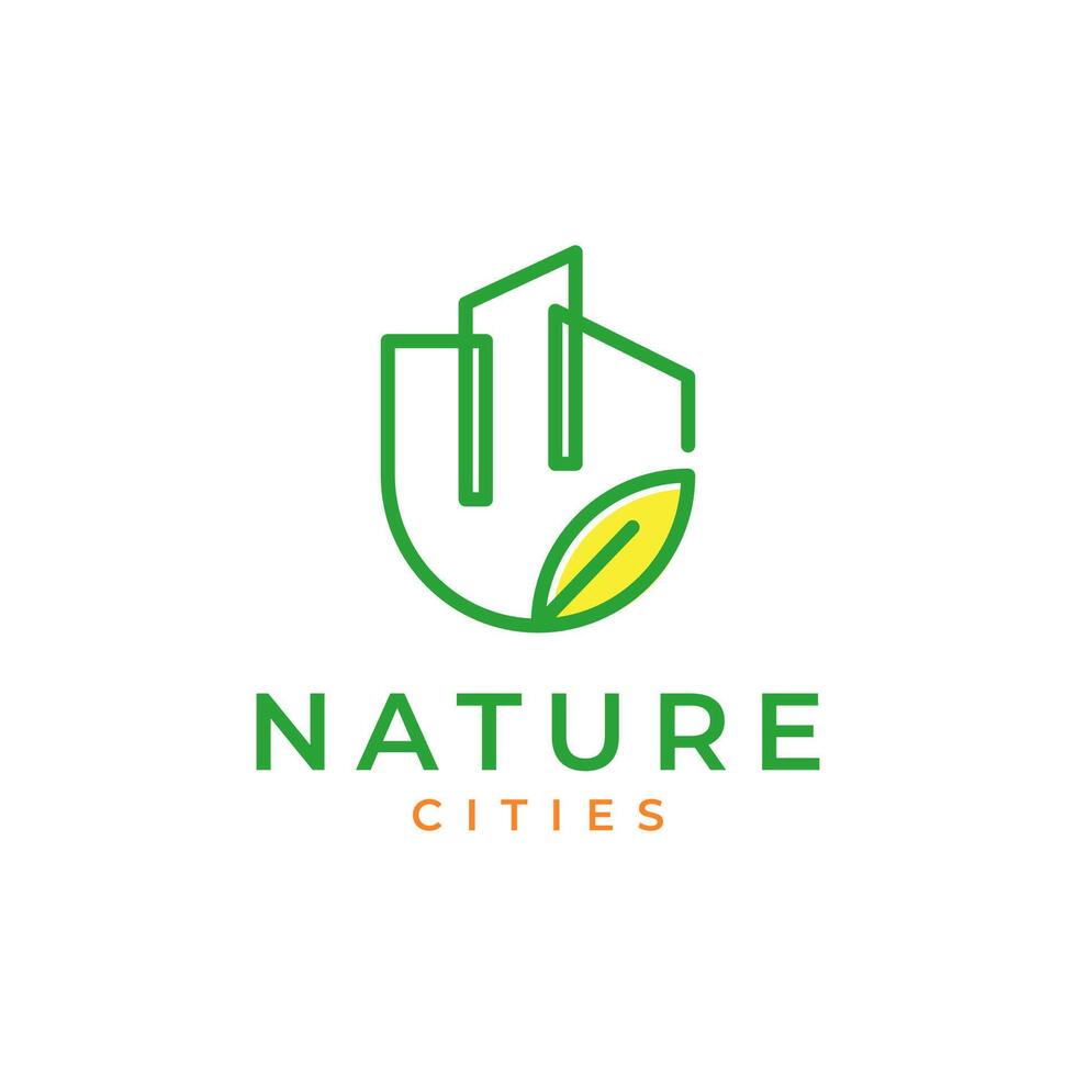 città edificio natura le foglie linea stile colorato semplice minimalista astratto logo design vettore illustrazione