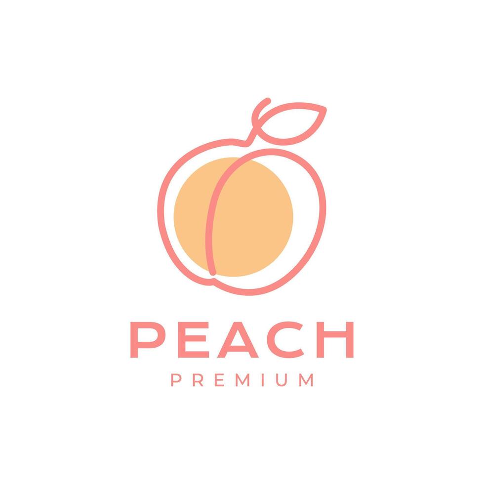 fresco frutta pesca linea stile minimo colorato moderno semplice logo design vettore icona illustrazione