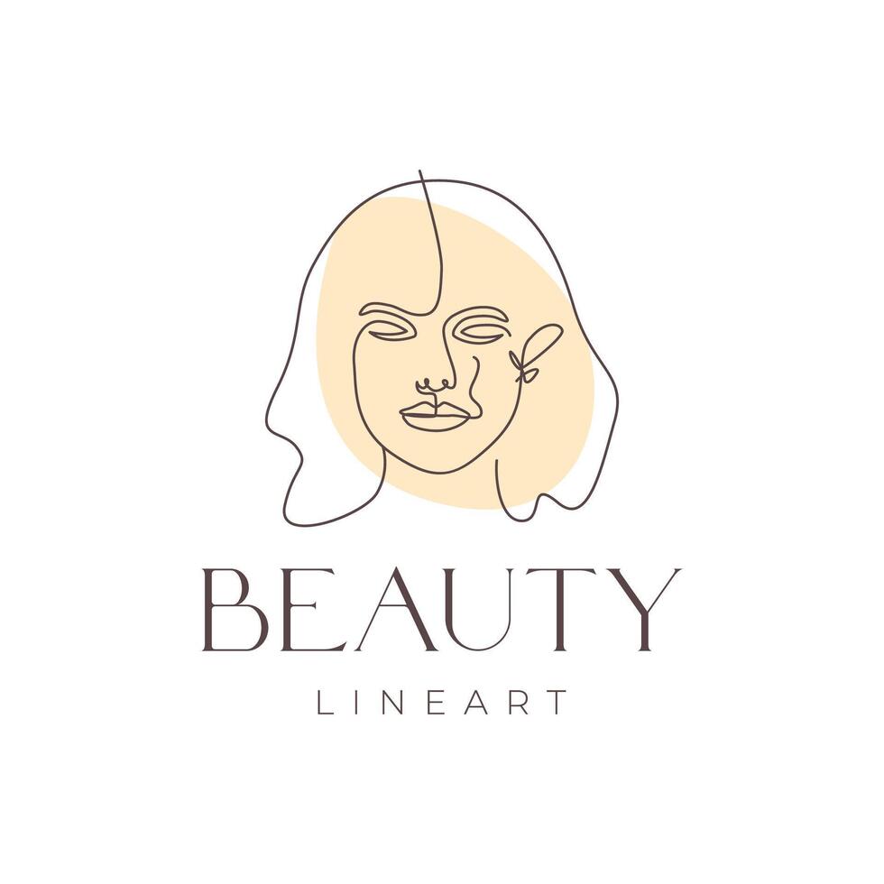 bellezza viso donne lungo capelli linea arte colorato astratto per parete telaio decorazione portafortuna logo design vettore icona illustrazione