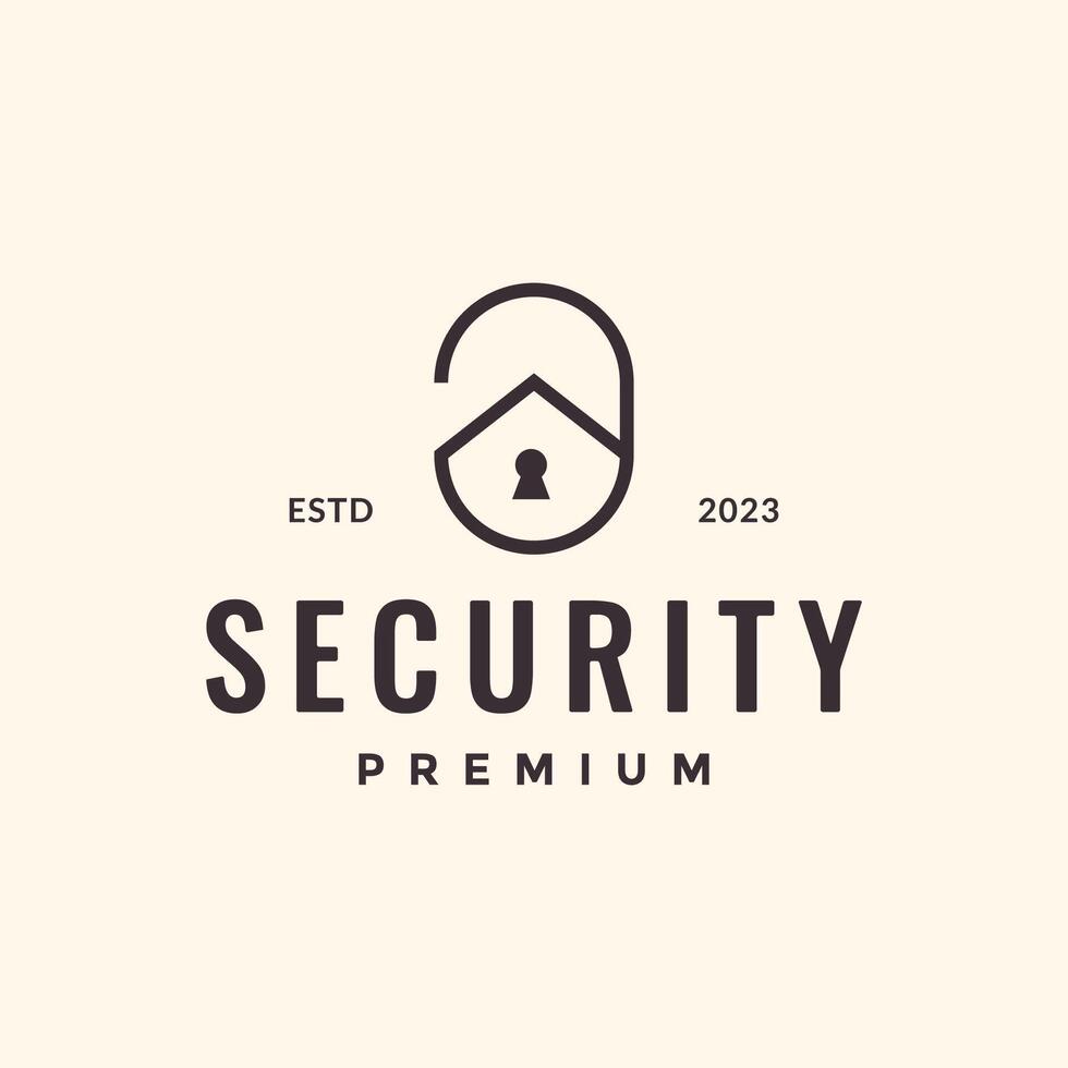 Casa sicurezza lucchetto guardia minimalista arrotondato semplice logo design vettore icona illustrazione