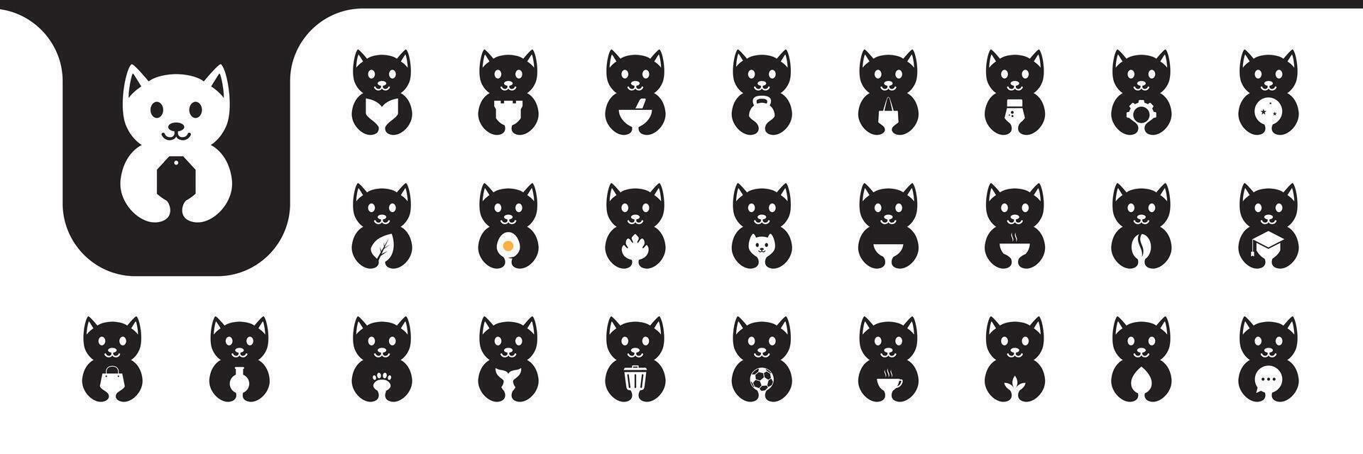 gatto carino piatto icona impostato collezione logo design vettore