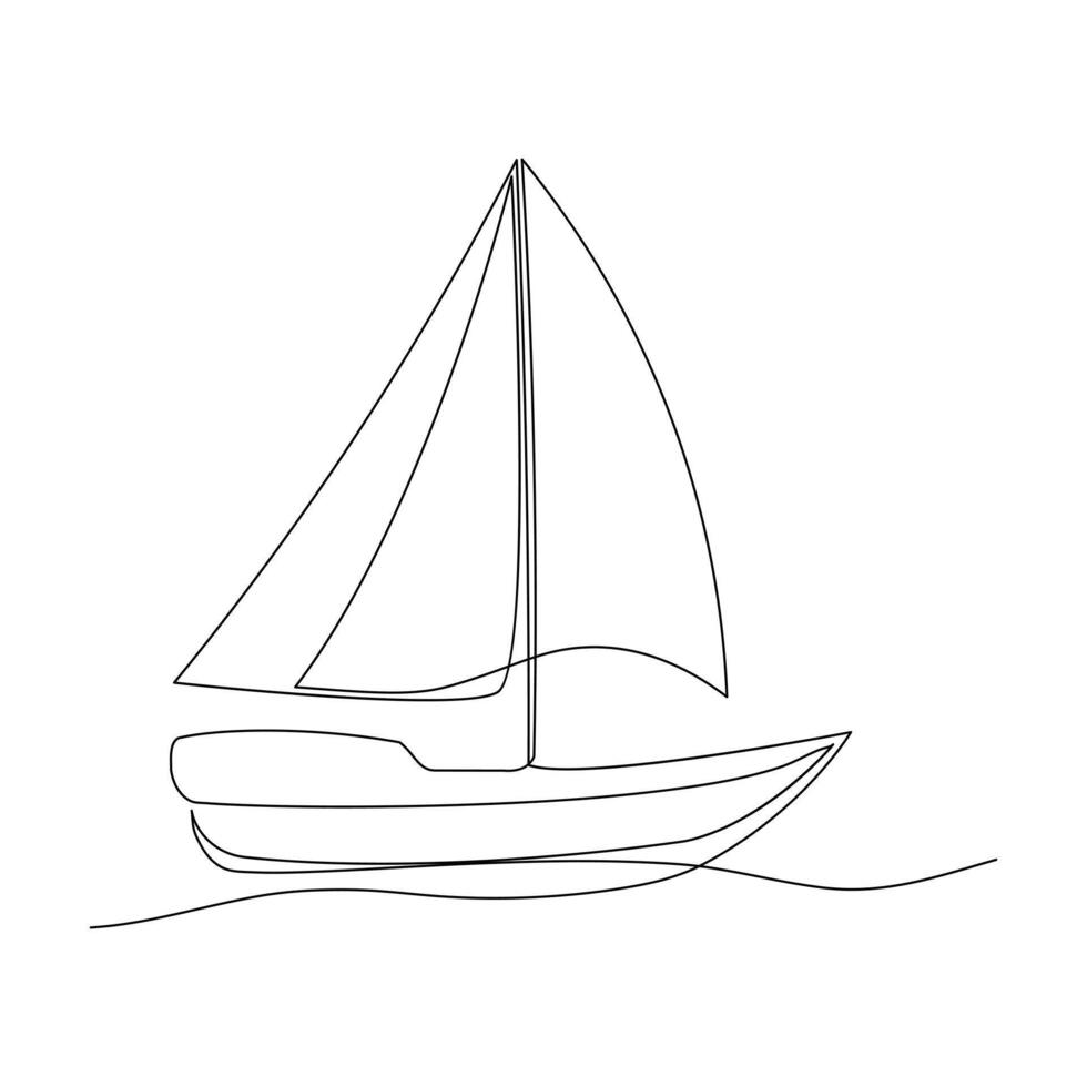 continuo singolo linea disegno su barca a vela vactor arte. vettore