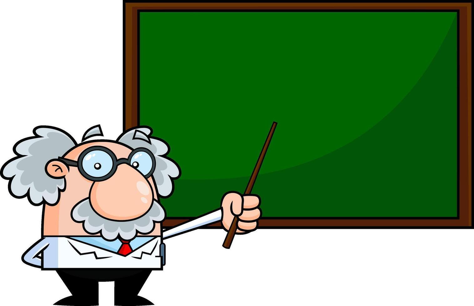 divertente scienza professoressa cartone animato personaggio Tenere un' pointer bastone per un' lavagna. vettore mano disegnato illustrazione