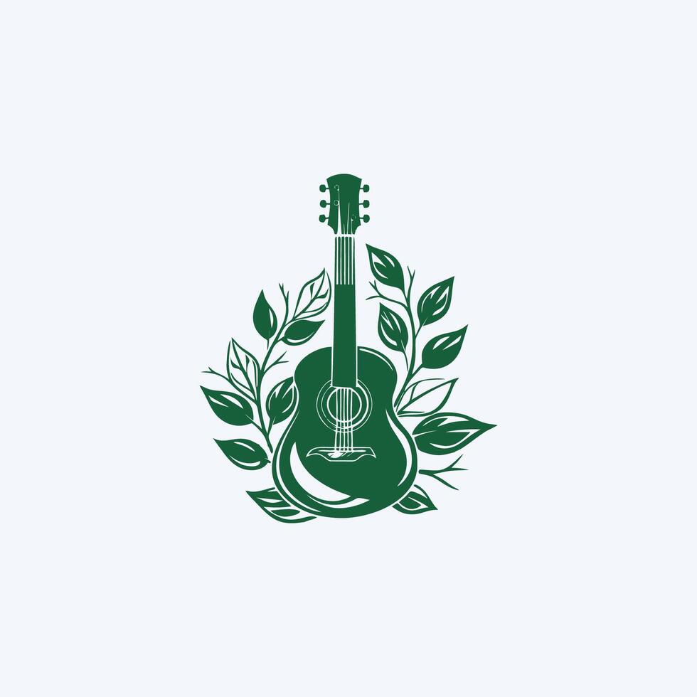 ai generato naturale eco chitarra logo chitarra foglia naturale logo vettore icona illustrazione design.