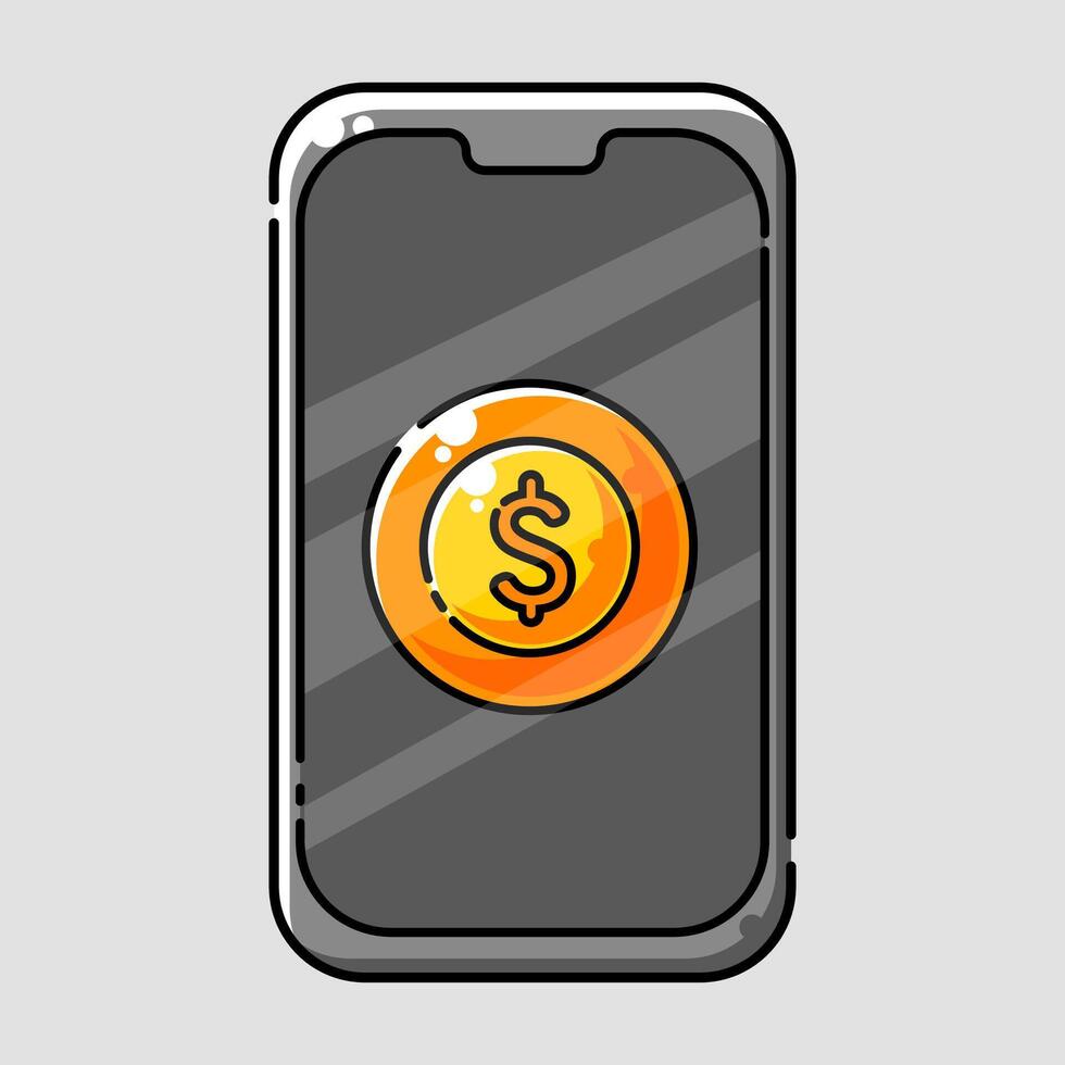 cartone animato Telefono con un' dollaro cartello su il schermo vettore