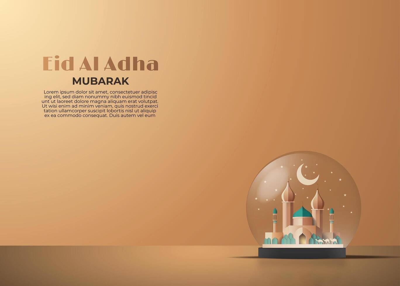 eid al adha mubarak saluto carta con un' moschea nel un' cristallo palla 3d vettore illustrazione