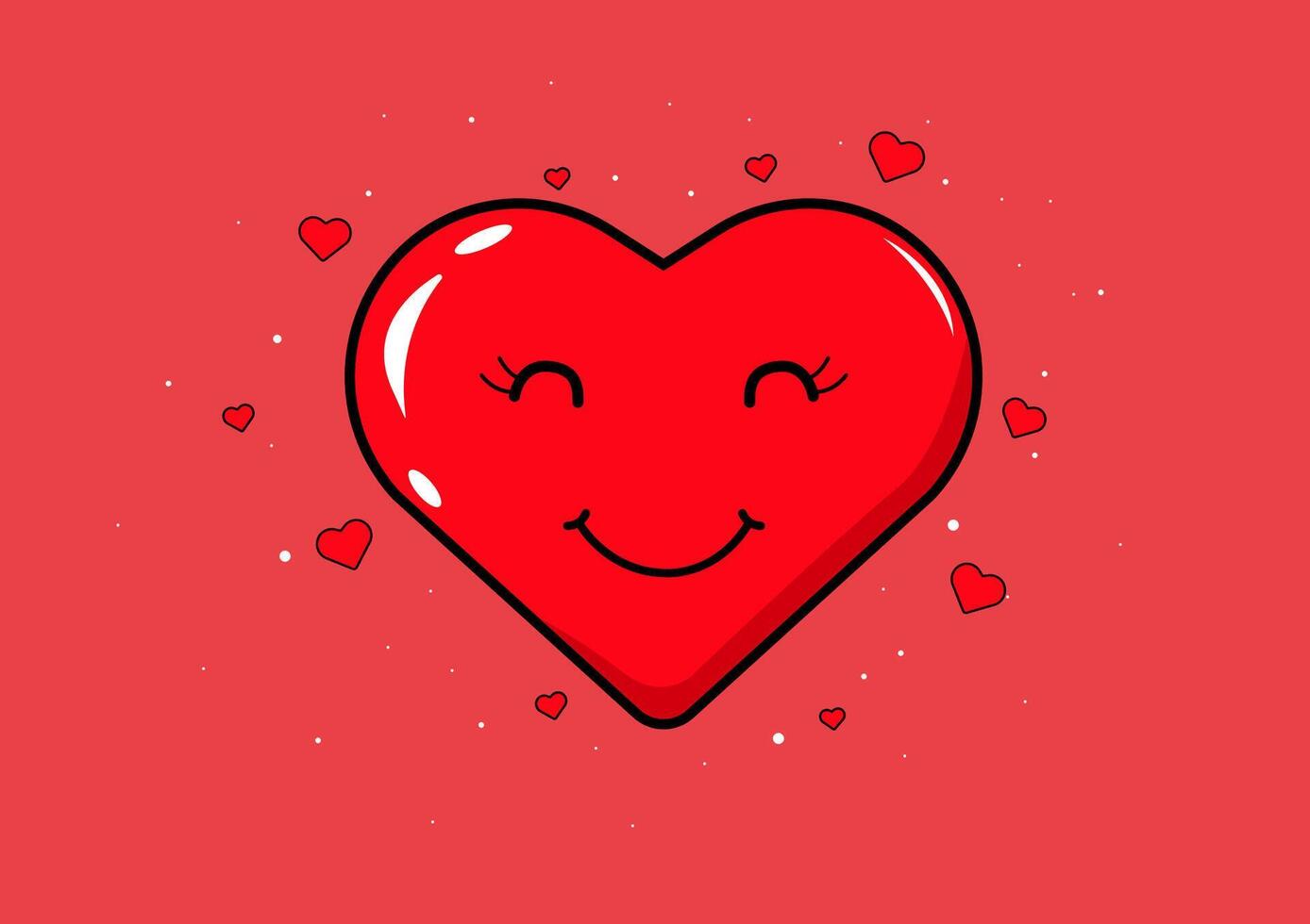 cartone animato vettore illustrazione di un' sorridente rosso cuore circondato di più piccolo cuori. il gioioso espressione di il principale cuore, circondato di un' amorevole abbraccio di più piccolo cuori.