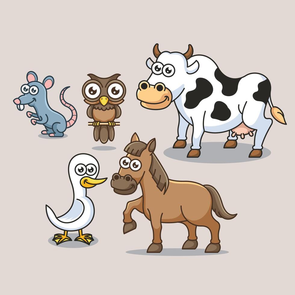 cartone animato azienda agricola fienile domestico animale per formazione scolastica bambini bambini vettore design arte