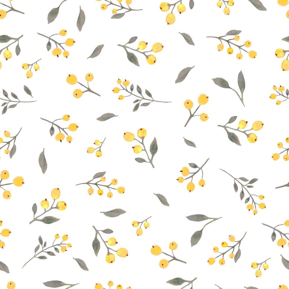 senza soluzione di continuità acquerello modello con giallo frutti di bosco. mano disegnato floreale illustrazione isolato su bianca sfondo.. vettore eps.