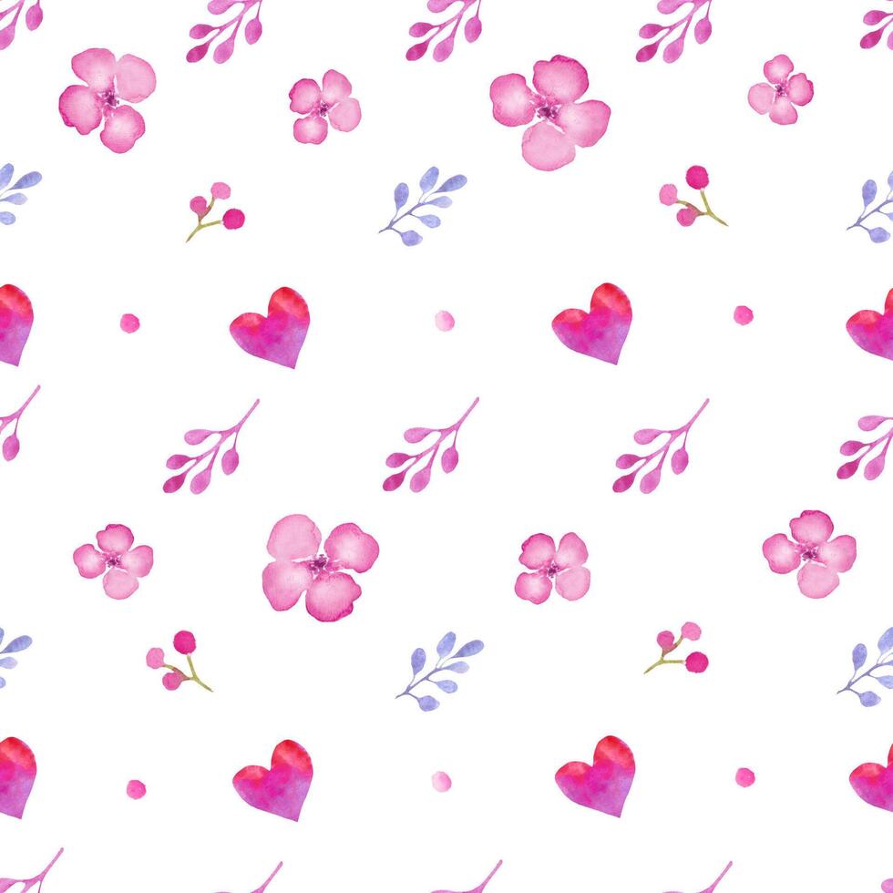 senza soluzione di continuità acquerello modello con rosa cuori, fiori.. mano disegnato floreale illustrazione. vettore eps.