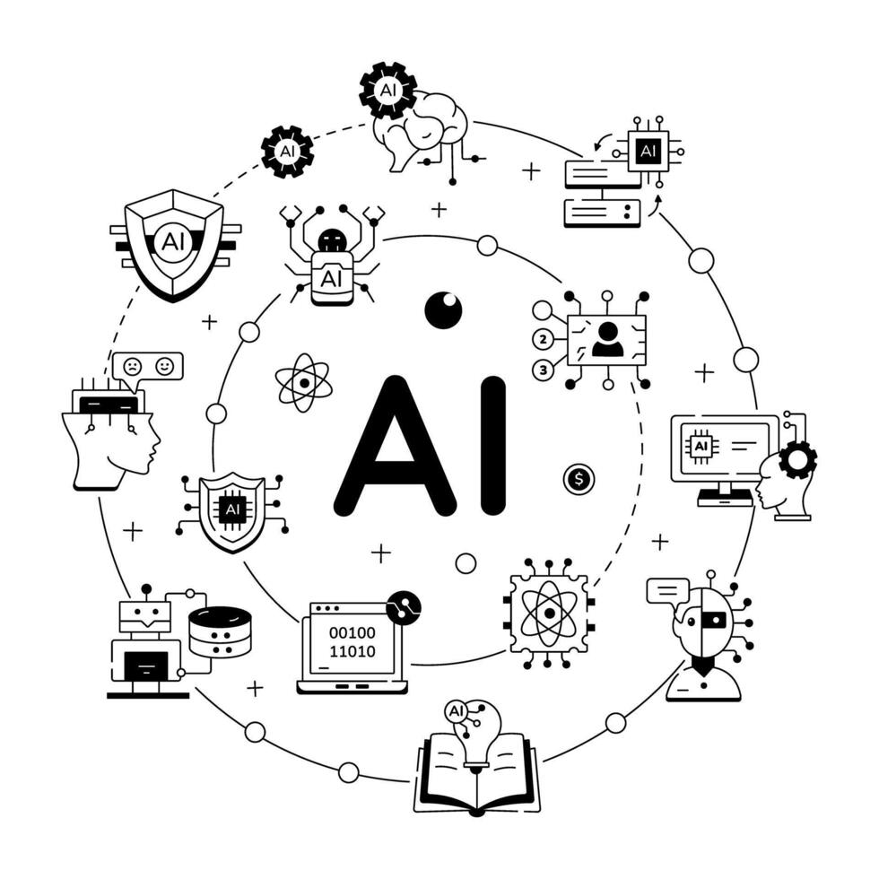 artificiale intelligenza lineare icona vettore