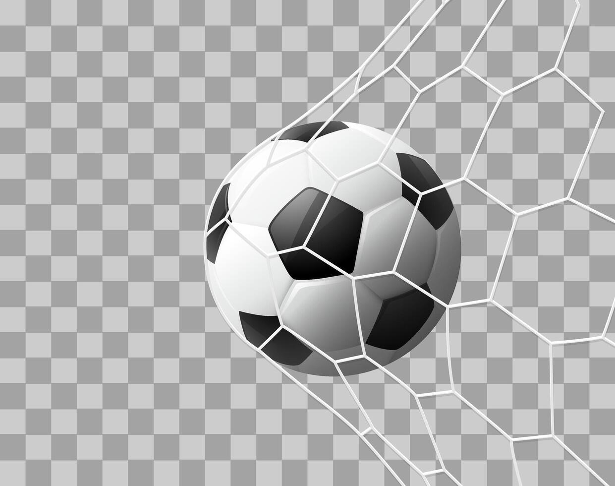 realistico calcio palla colpire il rete, isolato su trasparente sfondo vettore