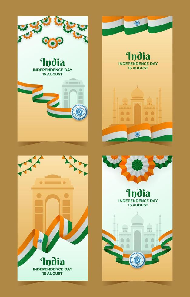 India indipendenza giorno sociale media storia con tricolore ondulato bandiera vettore