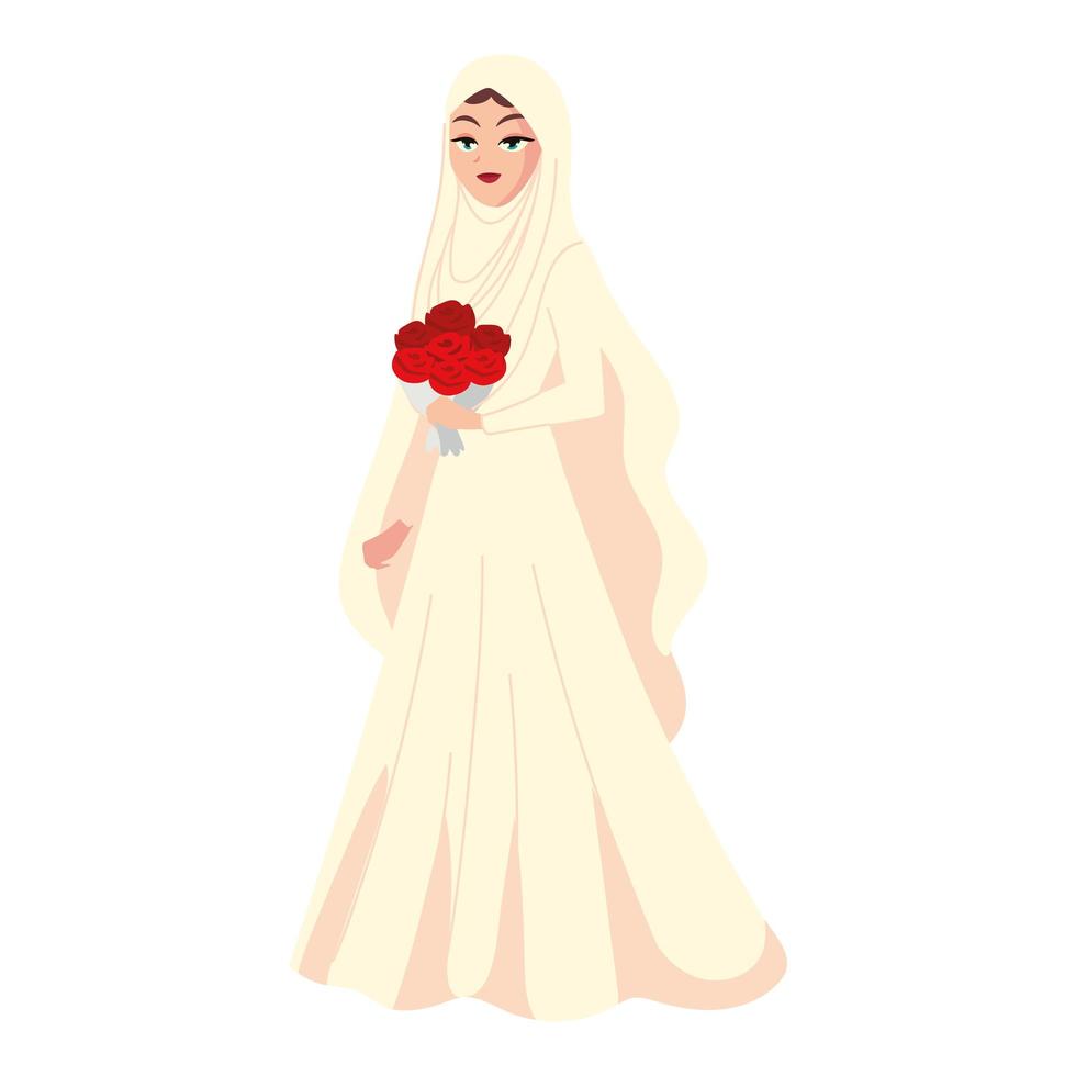 bella sposa musulmana con fiori vettore