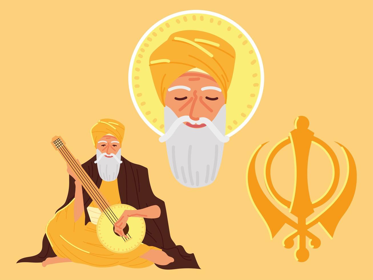 icone faccia guru nanak jayanti vettore