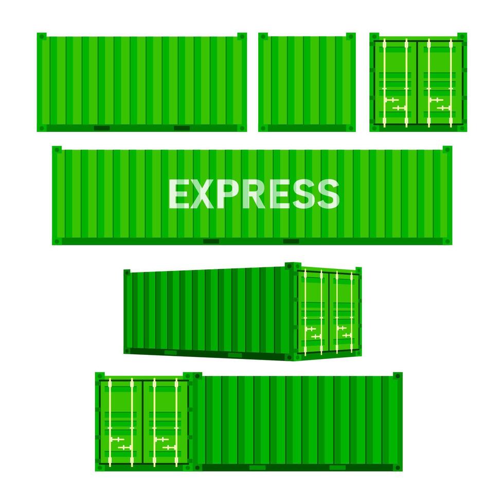 impostato verde carico contenitori. nolo spedizione, consegna e trasporto. vettore illustrazione
